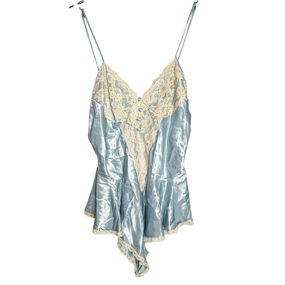 Vtg Coquette Blue Liquid Satin Lace Teddy Romper Medium Silky Sissy Lingerie‎